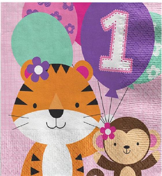 Produktbild Creative Party Servietten 1. Geburtstag Mädchen Tiere (6 x)