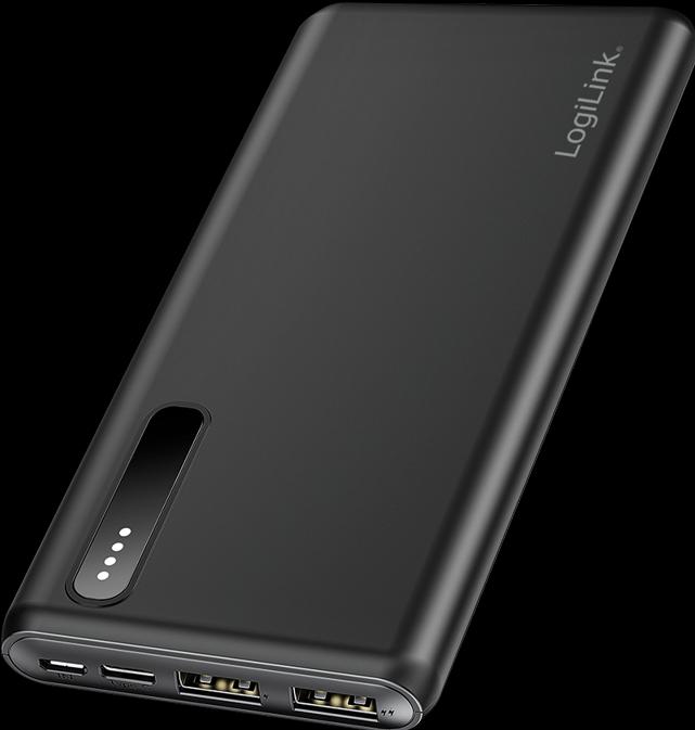 Produktbild LogiLink Powerbank PA0311 schwarz, 8000 mAh, 2x USB-A, 2-in-1-Kabel (8000 mAh, 12 W)