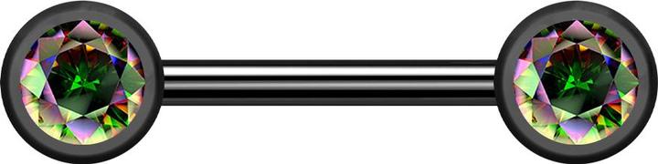Image du produit Star Piercing Barbell femelle noir avec deux boule de front cristal sombre multicolore (Titane G23)