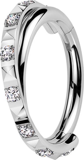 Produktbild Star Piercing Micro Segmentring klappbar silber gekreuzt Pyramiden und Kristalle silber (Titan G23, ohne Messing)