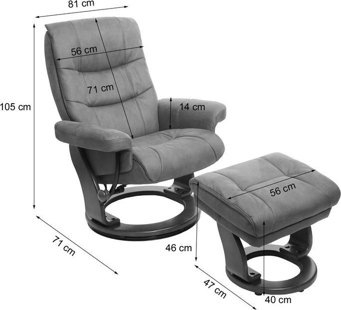 Produktbild Swisshandel24 MCA Relaxsessel, Fernsehsessel TV-Sessel Hocker, Stoff schwarz-braun Wildleder-Imitat, Gestell Walnu