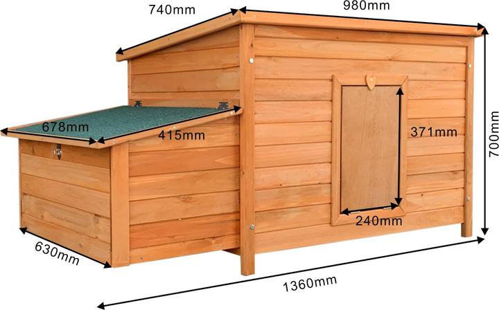 Produktbild Wiltec Hühnerstall 1360x740x700mm Hühnerhaus Holz Kotwanne Klappe Dach isoliert