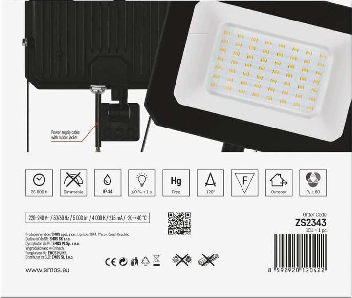 Image du produit Emos Réflecteur LED SIMPO avec capteur de mouvement, 50 W, blanc neutre (5000 lm)