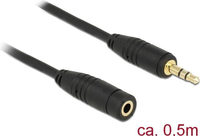 Produktbild Delock Klinkenverlängerungskabel, 3 Pin Stecker > Buchse (0.50 m, 3.5mm Klinke (AUX))