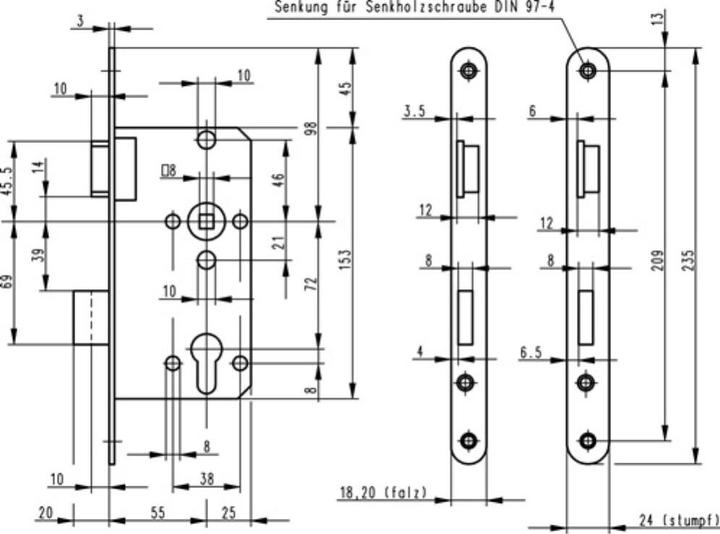 Actual product image BKS Room door mortice lock 0415 PZW 18/ 55/72/8 mm DIN left silver rounded class 2 Zinc pressure g... (Mortise lock)