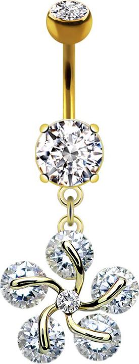 Actual product image Star Piercing Banana 14k gold-plated with two spheres crystal silver pendant five crystal petals (Brass, Surgical steel 316L)