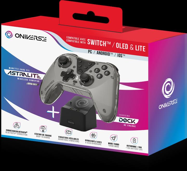 Produktbild Oniverse Nintendo Switch Astralite Controller Wireless Smoked Black inkl. Charging Station (Android, iOS, Switch, PC, Switch Lite, Switch OLED)
