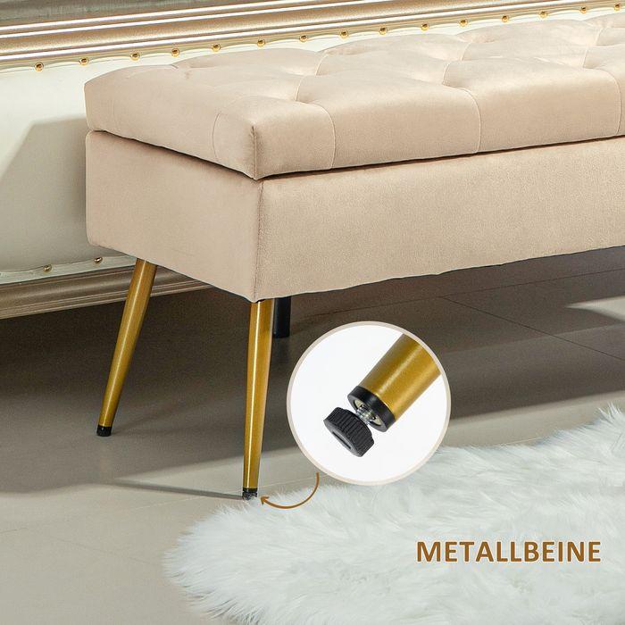 Immagine prodotto Swisshandel24 Sitzbank Polsterbank mit Stauraum Bettbank mit Samtoptik für Flur Metall Beige (35 cm)