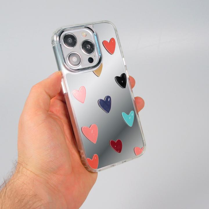 Produktbild PhoneLook Hülle es Silikon Many Hearts mit Spiegeleffekt (Apple iPhone 15 Pro Max)