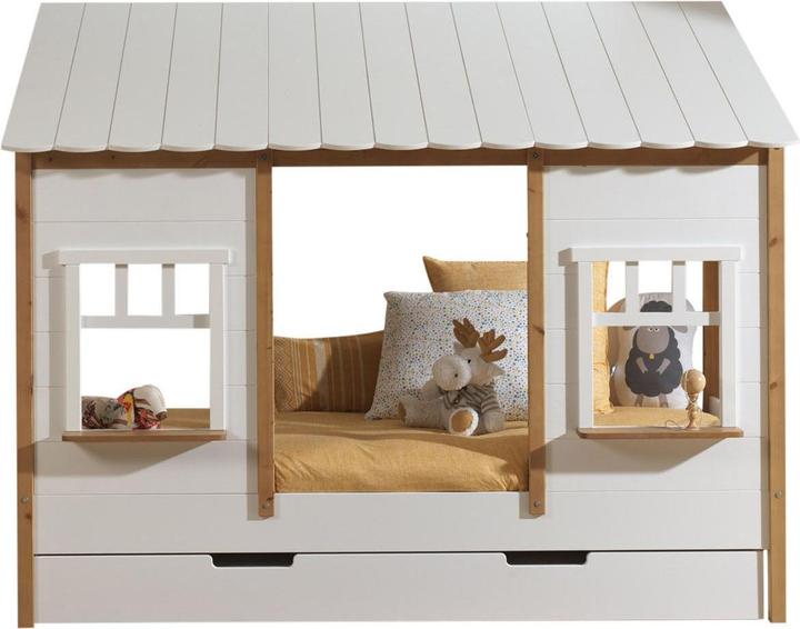 Produktbild Vipack Hausbett mit Dach Kiefer inkl. Ausziehkasten (90 x 200 cm)