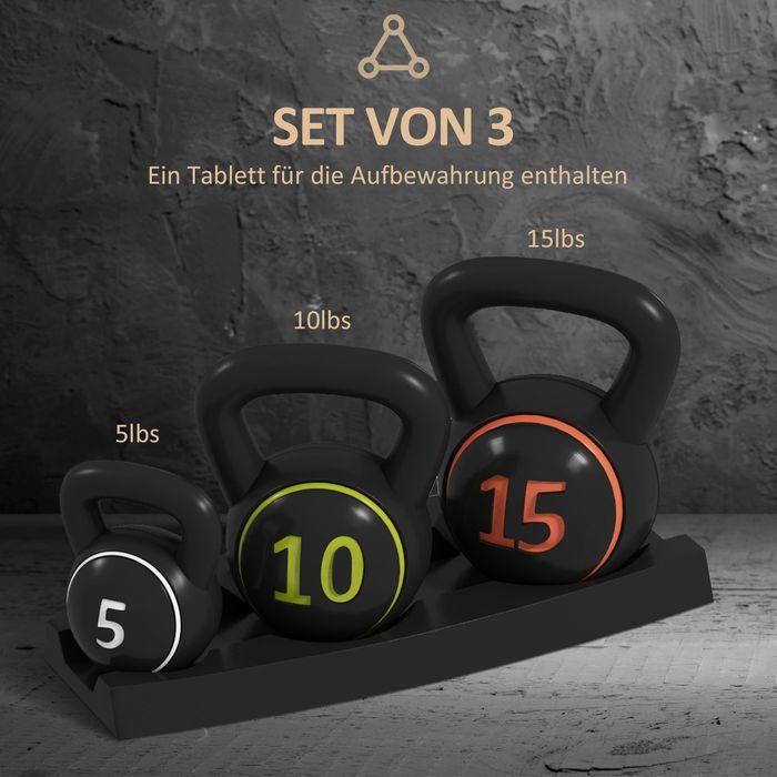 Produktbild Swisshandel24 Kettlebell Set, 3 Kugelhanteln 2,2kg/4,5kg/6,8kg, Kunststoffhülle, Schwarz