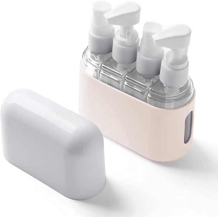 Swissdetector Praktisches und elegantes 4-in-1-Reiseflaschen-Set - 50Ml - Beige (Tasche)