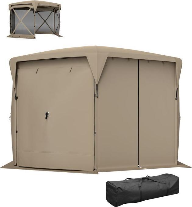 Immagine prodotto Swisshandel24 Faltpavillon sechseckig ca. 3,5x3m mit abnehmbaren Dach Wasserdicht, Khaki (345 cm, 300 cm)