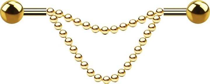 Produktbild Star Piercing Barbell vergoldet zwei Kugeln zwei Ketten (ohne Messing, Chirurgenstahl 316L)