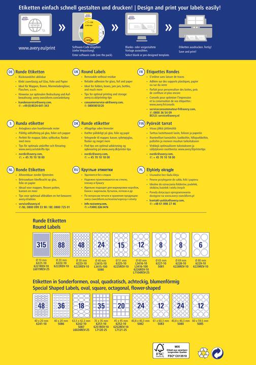 Image du produit Avery Étiquettes rondes, amovibles