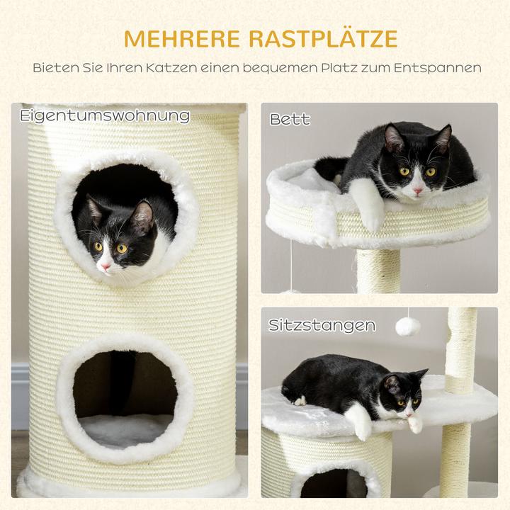 Actual product image PawHut Scratching post with scratching tray (100 cm, Cream white)