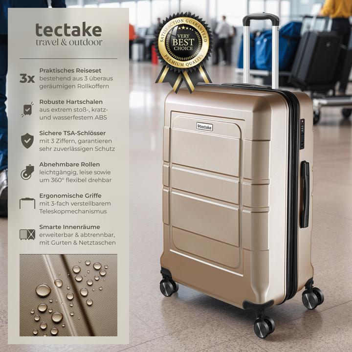 Actual product image tectake Hardshell Suitcase Set Brice - L, M & S sizes, made from ABS plastic, 360° swivel wheels, expandable (111 l, M (50 - 90l), L (90 - 115l), XL (from 140l))