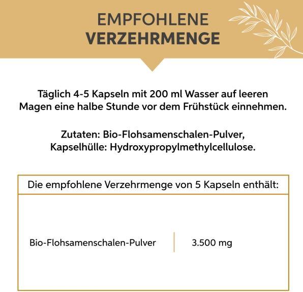 Nutritional values and ingredients Eltabia Organic psyllium husk capsules 200 (200 Piece, Capsules)