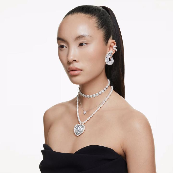 Actual product image Swarovski x Ariana Grande Kreolen Kristallperle Baguette Schliff Weiss Rhodiniert (Swarovski Metal)