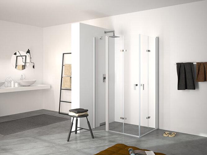 Produktbild Hüppe Design pure Schwingfalttür, mit festem Segment, Linksbefestigung, Breite 1700mm, Höhe 1900m (201 cm, 113 cm, 22 cm)