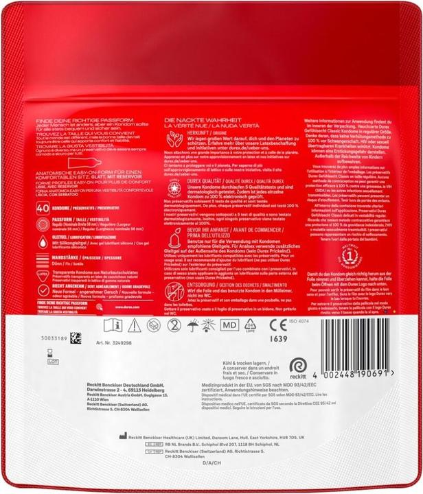 Valori nutrizionali e ingredienti Durex Gefühlsecht Classic (40 pz.)