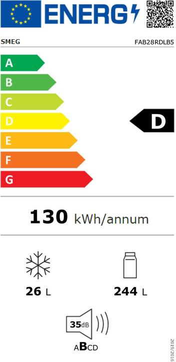 Energie-Label Smeg KOELKAST 50" FAB28RDLB5 (270 l)
