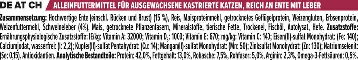Nährwerte und Zutaten Pro Plan Ente & Leber (Adult, 1 Stk., 1500 g)