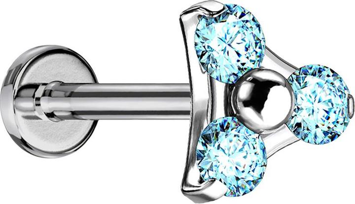 Produktbild Star Piercing Micro Labret Innengewinde silber Dreieck drei Kristalle aqua (Titan G23, ohne Messing)