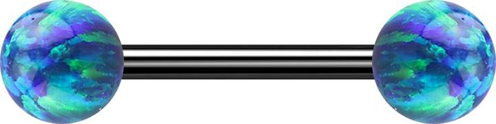 Produktbild Star Piercing Barbell schwarz mit zwei Kugeln Opal blau (ohne Messing, Chirurgenstahl 316L)