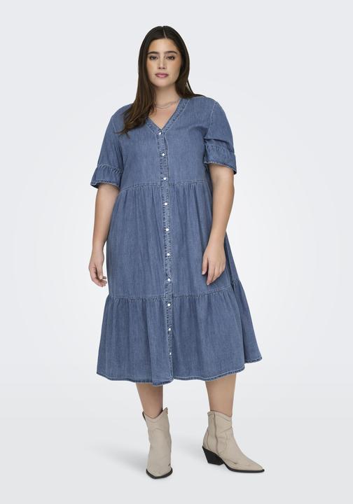 Produktbild Only Locker geschnitten V-Ausschnitt Glockenärmel Kurzes Kleid Jeanskleid (46)