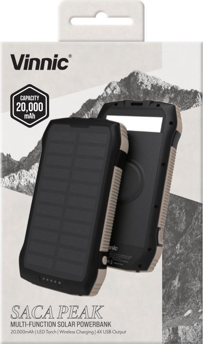 Actual product image Vinnic Solar Powerbank (20000 mAh, 20 W, 74 Wh)