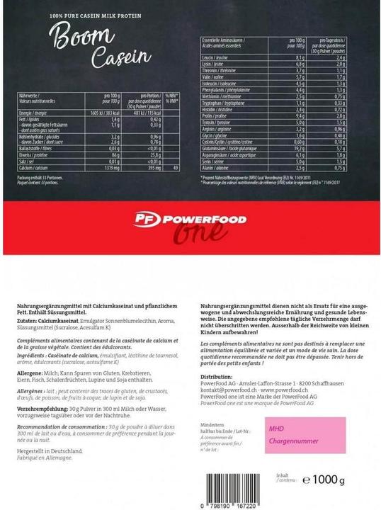 Nutritional values and ingredients PowerFood One Boom Whey (Vanilla, 1 pcs., 1000 g)