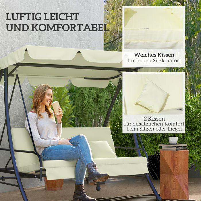 Produktbild Swisshandel24 2in1 Hollywoodschaukel, Liegefunktion 3-Sitzer, bis 240kg, 200x125x170 cm, Cremeweiss