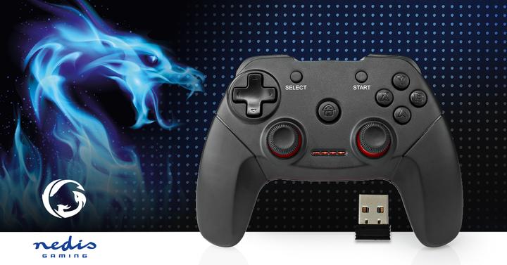 Actual product image Nedis Gamepad | Wireless | Battery-powered | PC | Number of buttons: 11 | Cable length: 1.00 m | Black (PC)