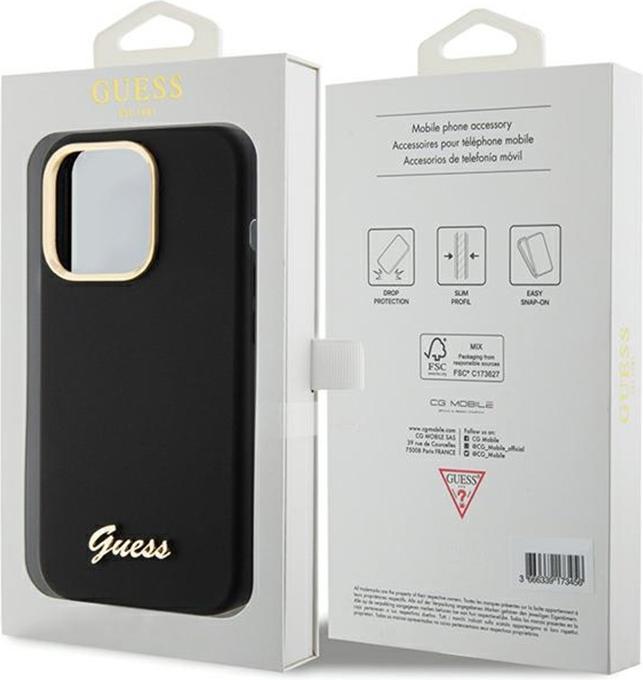 Produktbild Guess GUHCP15LSMBSLK iPhone 15 Pro 6.1" czarny/black hardcase Silicone Script Metal Logo & Frame (Apple iPhone 15 Pro)