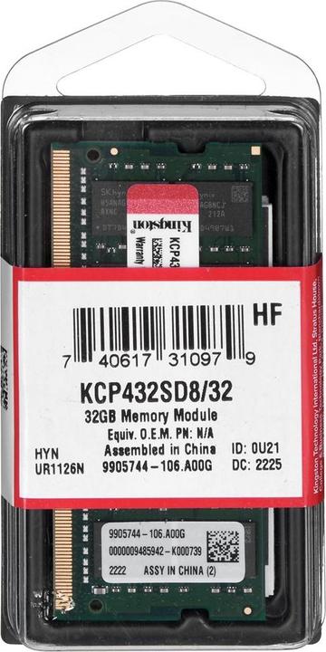 Actual product image Kingston KCP432SD8/32 (1 x 32GB, 3200 MHz, DDR4-RAM, SO-DIMM)