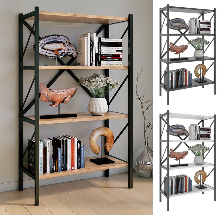 Immagine prodotto VCM Legno Metallo Scaffale Portaoggetti Libreria Libri Decorativi Scaffale Portaoggetti Insasi 4 (66 x 34 x 121 cm)