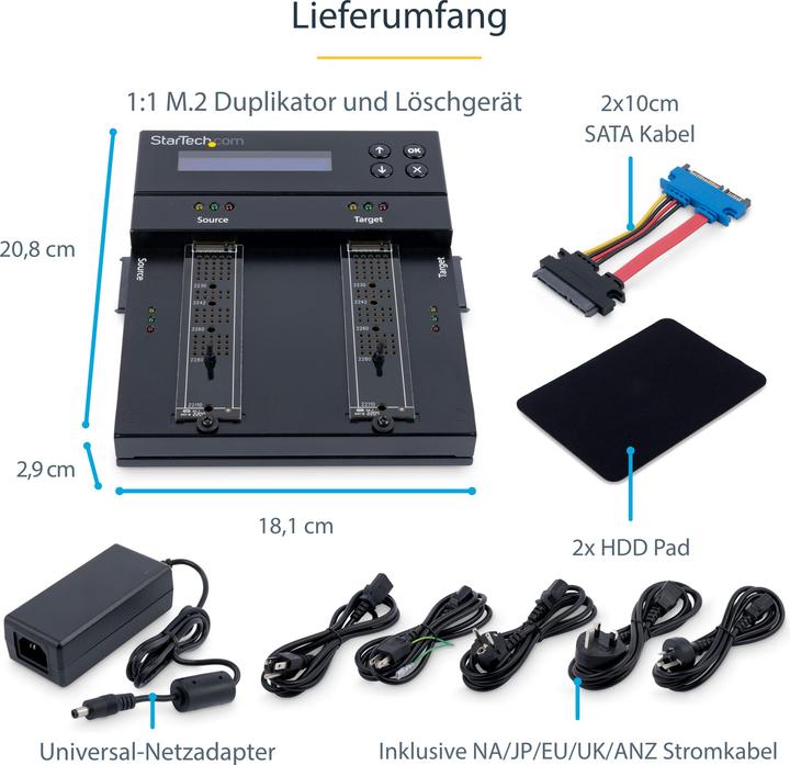 Produktbild StarTech com Selbständiger M.2 SATA & M.2 NVMe Duplikator und Löscher - SATA/SSD Festplatten klo