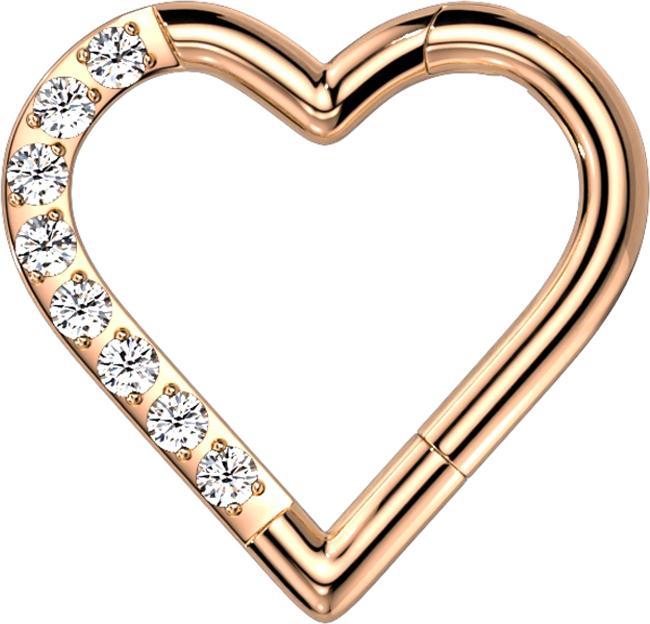 Image du produit Star Piercing Micro bague segment pliable or rose coeur unilatéral cristaux argent (Titane G23, sans laiton)