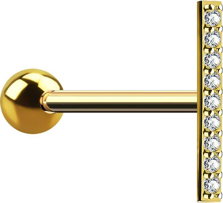 Star Piercing Micro Barbell 14k vergoldet Balken mit Kristall (Chirurgenstahl 316L, Messing)