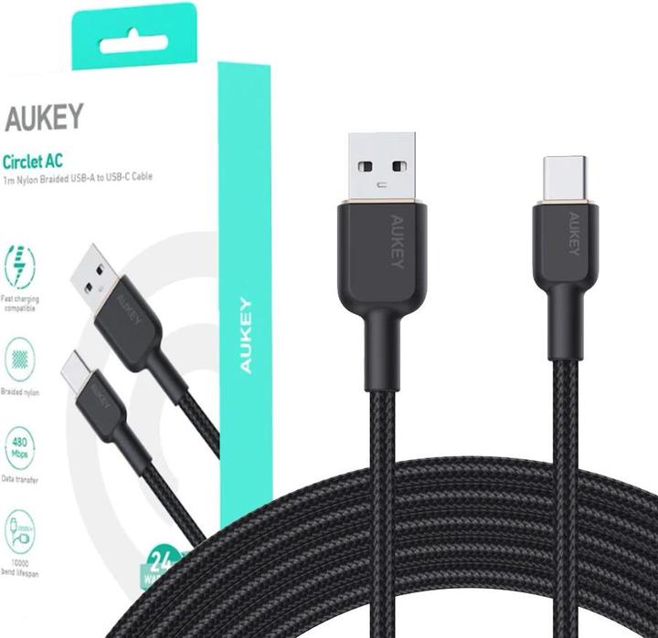 Aukey CB-NAC1 USB-C Type-C Power Delivery PD 60W 3A 1m Nylon Schwarz (1 m, USB 3.0)