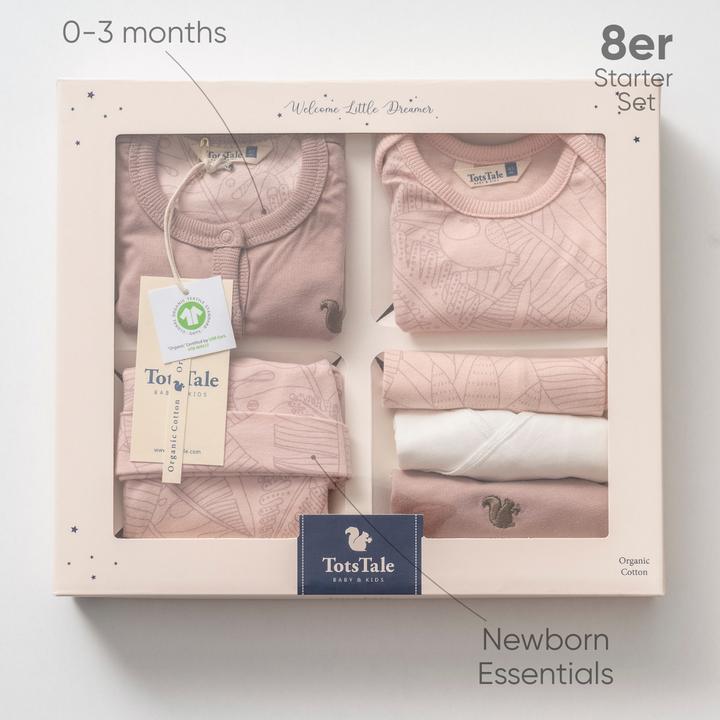 Actual product image TotsTale Premium 8 pcs. Newborn starter set – baby clothes made from organic cotton – birth gift (50, 56, 62, 68)