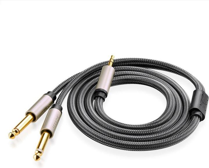 Actual product image Ugreen AV126 Cable TRS 3.5 mm to 2x TS - 1m (grey) (1 m, 3.5mm jack (AUX))