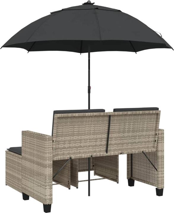 Image du produit VidaXL Canapé de jardin 2 places Parasol Tabouret Banc de jardin Gris clair Poly rotin