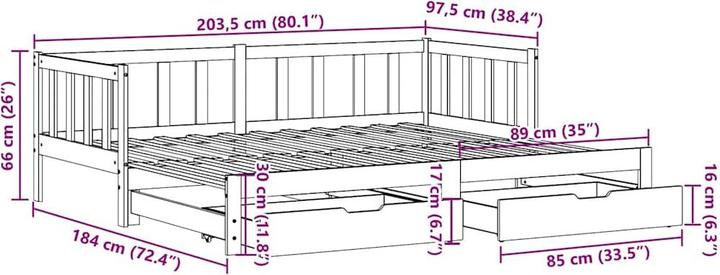 Immagine prodotto VidaXL Letto da giorno allungabile con cassetti (90 x 200 cm)