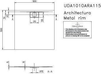 Actual product image Villeroy & Boch V&B Shower tray ARCHITECTURA METALRIM square 1000x1000x15mm white