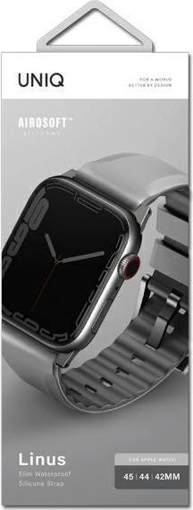 Produktbild Uniq pasek Linus Apple Watch Series 4/5/6/7/8/SE/SE2/Ultra 42/44/45mm. Airosoft Silicone szary/chalk (42 mm, 44 mm, 45 mm, Silikon, Apple Watch Series 1, Apple Watch Series 2, Apple Watch Series 3, Apple Watch Series 4, Apple Watch Series 5, Apple Watch Series 6, Apple Watch Series 7, Apple Watch Series 8, Apple Watch Series 9, Apple Watch SE)