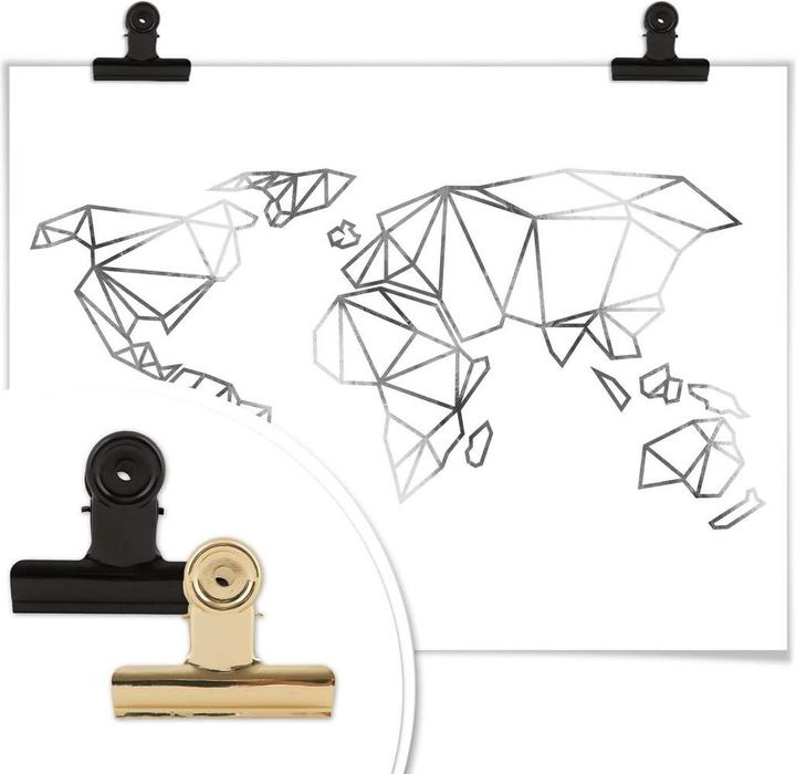 Produktbild Trenddeko Origami Weltkarte - Silber-Optik (120 x 100 cm)