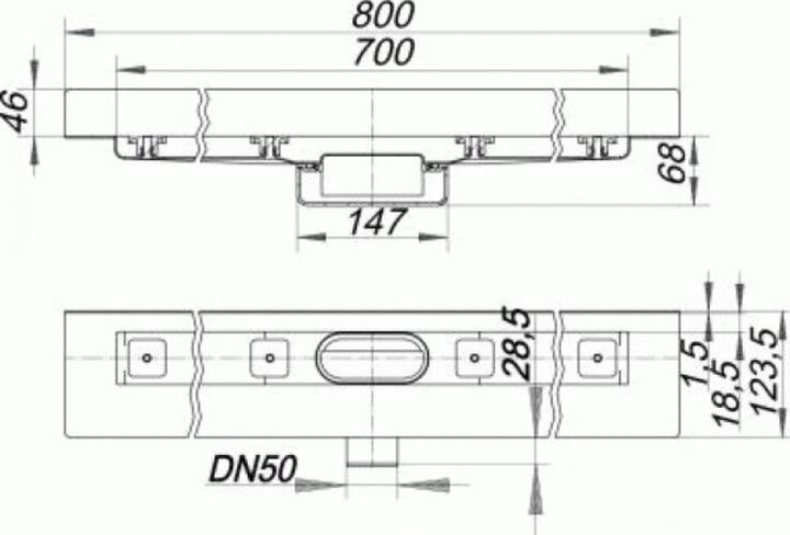 Actual product image Dallmer Shower channel CERALINE NANO W, DN 50 lateral, bra 68mm, length 700 mm (1050 mm)