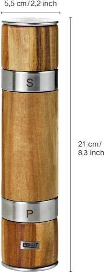 Image du produit AdHoc MP90 Moulin double DUOMILL, pour poivre et sel, meules en céramique, acier inoxydable/bois (Poivre, Sel)
